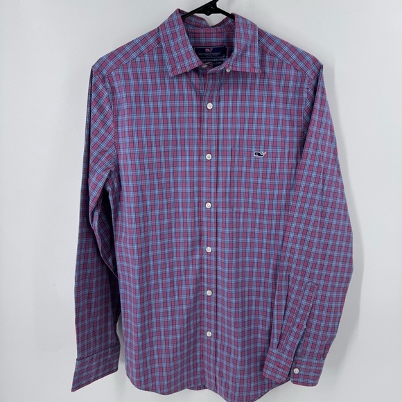 Vineyard Vines Blue and Red Casual Button Down Shirt - Picture 1 of 8